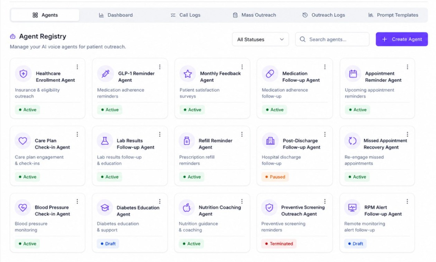 Care team portal, the AI voice agent registry